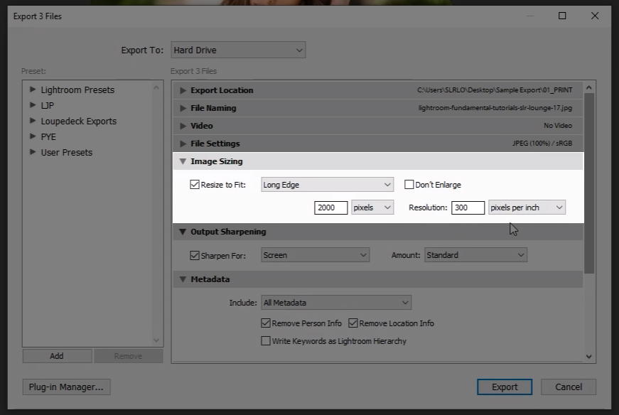 Resize to fit in lightroom export dialogue box shadow