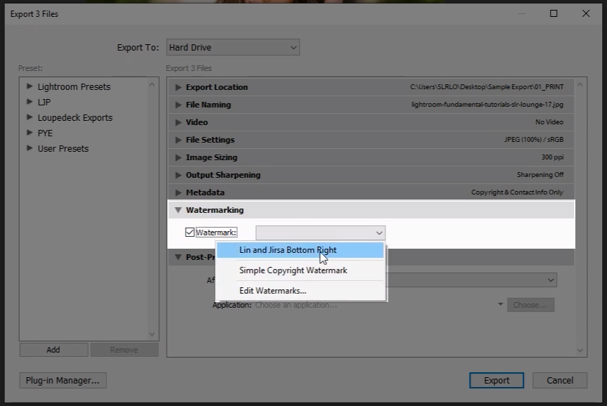 Watermarks in lightroom for exporting to instagram and facebook