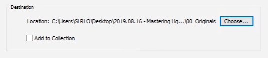 Choose the location for saving your files during Tethered Capture in Lightroom