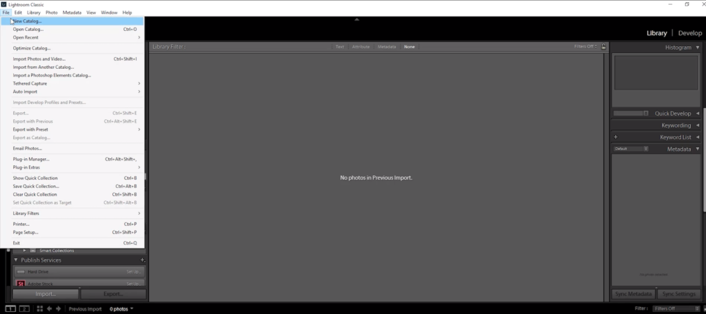 New Catalog in Lightroom