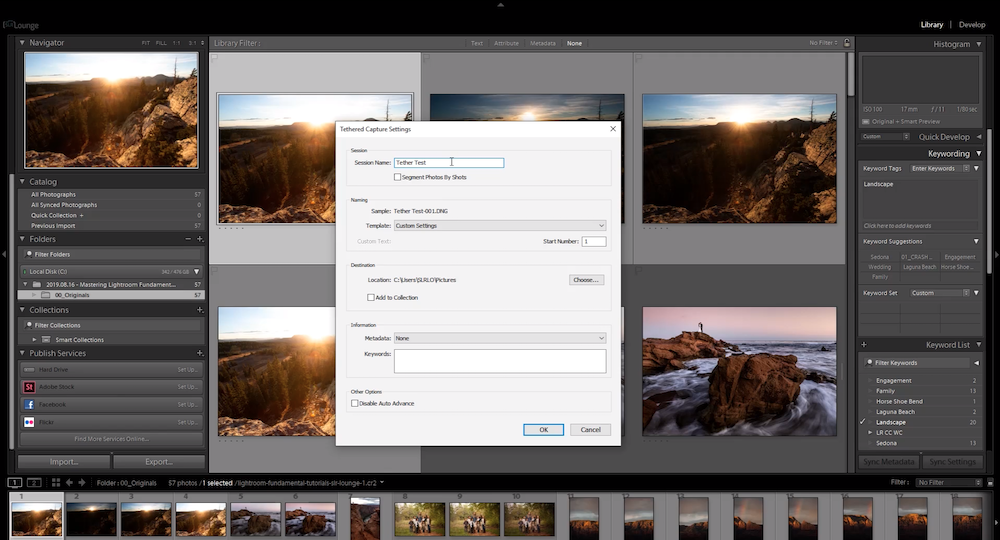 Session name for tethered capture in Lightroom