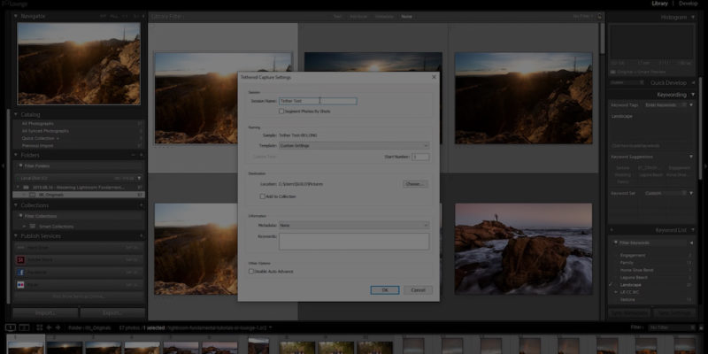 dark Session name for tethered capture in Lightroom