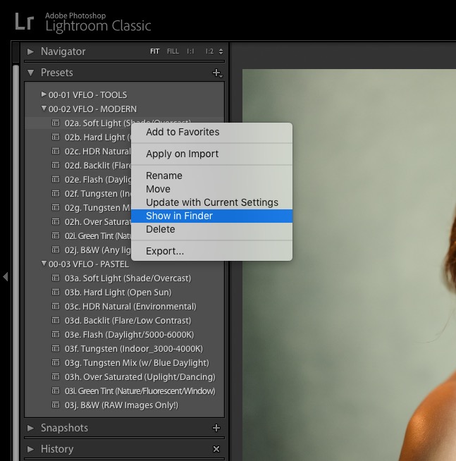 how to install presets in lightroom show in finder