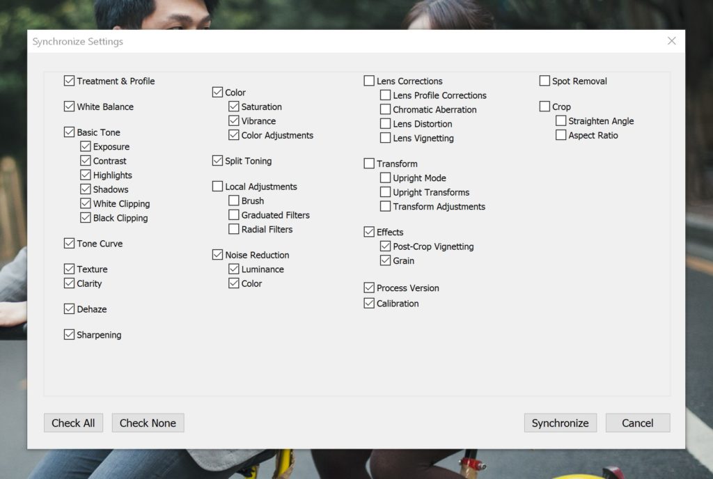 Lightroom Develop Module Sync Settings 2