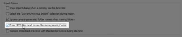 Lightroom Preference for treating jpegs separately from raw files
