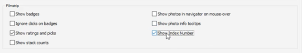 Filmstrip settings for Lightroom preferences