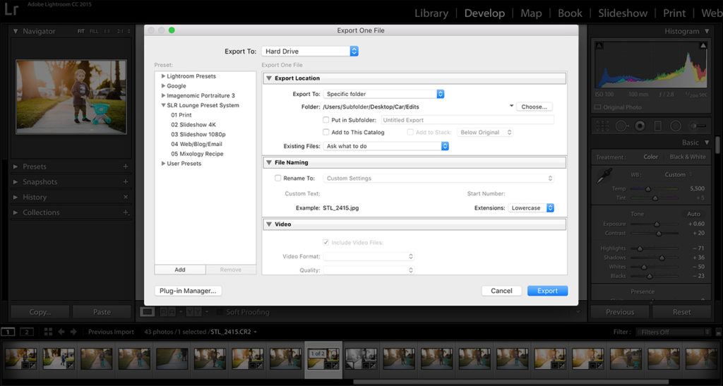 Lightroom Export Dialog Box