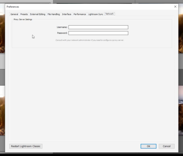Network priority settings in lightroom preferences