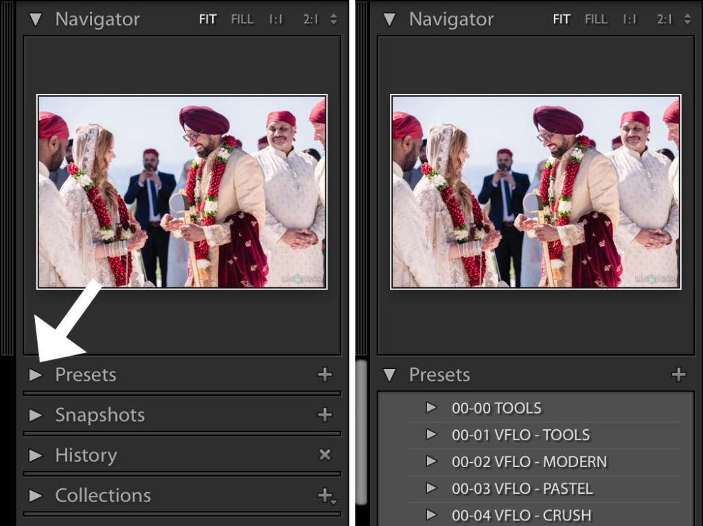 how to use lightroom Presets Panel menu