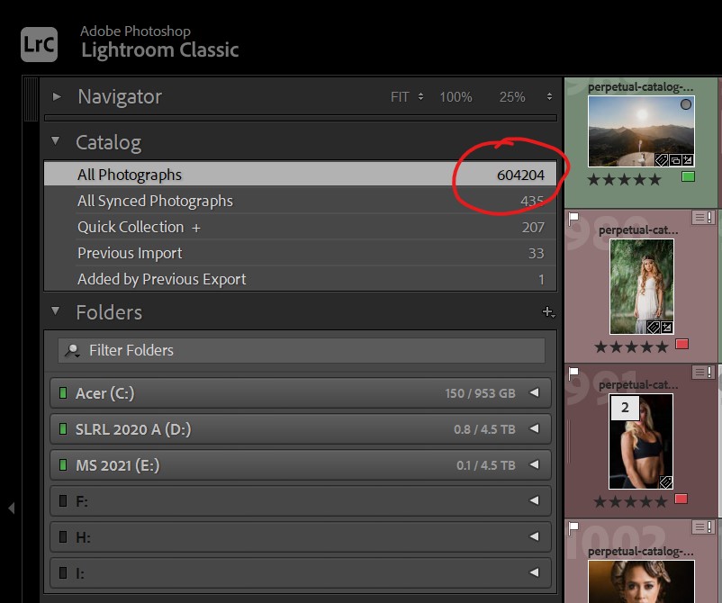 Lightroom catalog size too large