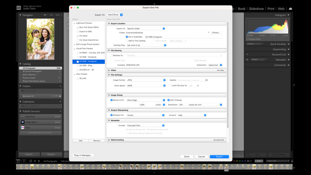 instagram export settings