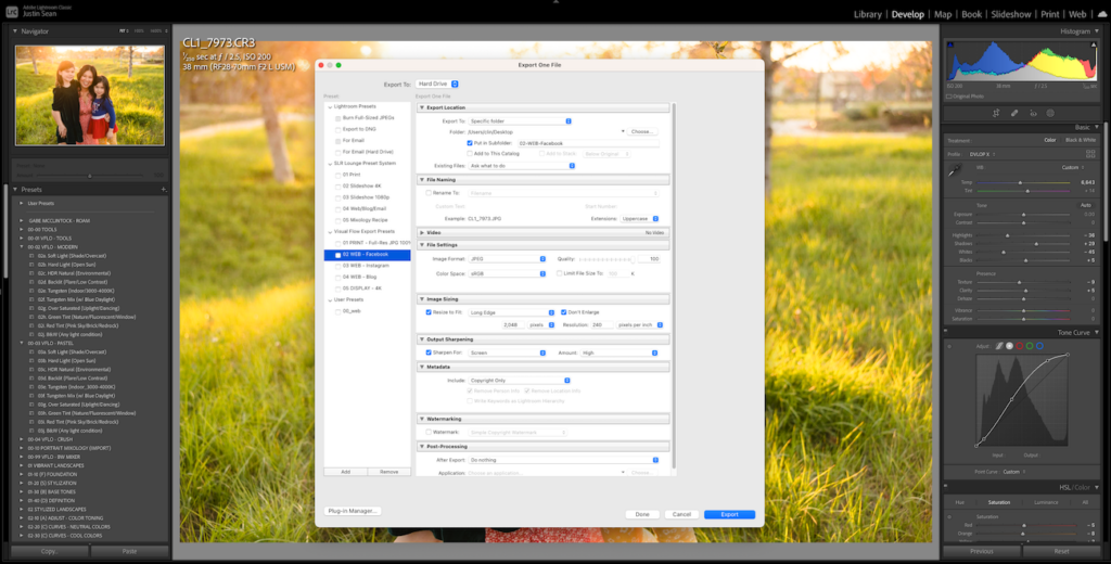lightroom export settings facebook